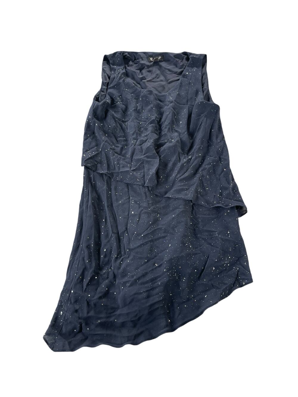 RSVP Navy Blue Paint Platter Draped Sleeveless High Low Top Women's Size Medium